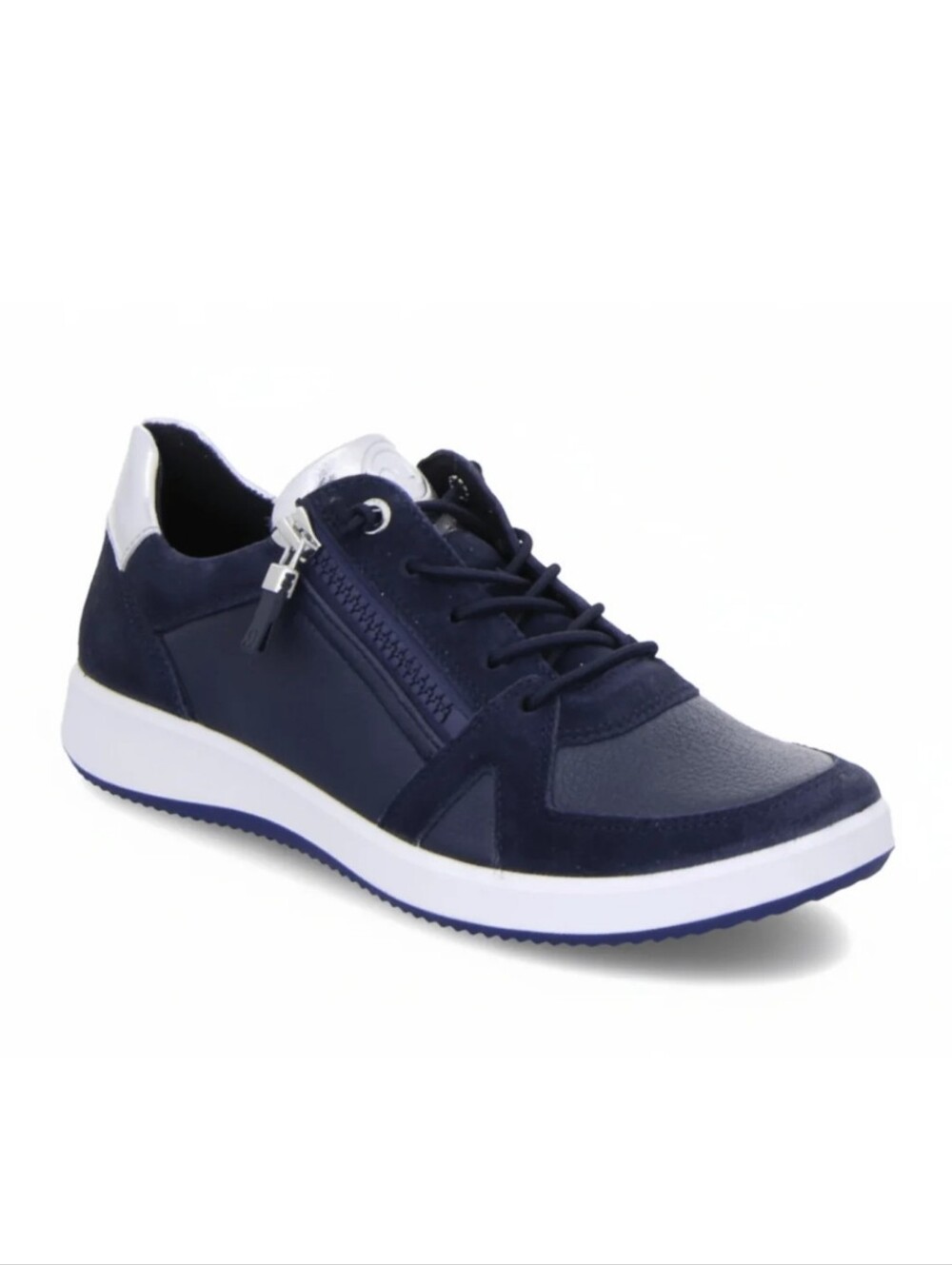 Ara Riviera Navy Suede & Leather Zip-Detail Casual Sneakers